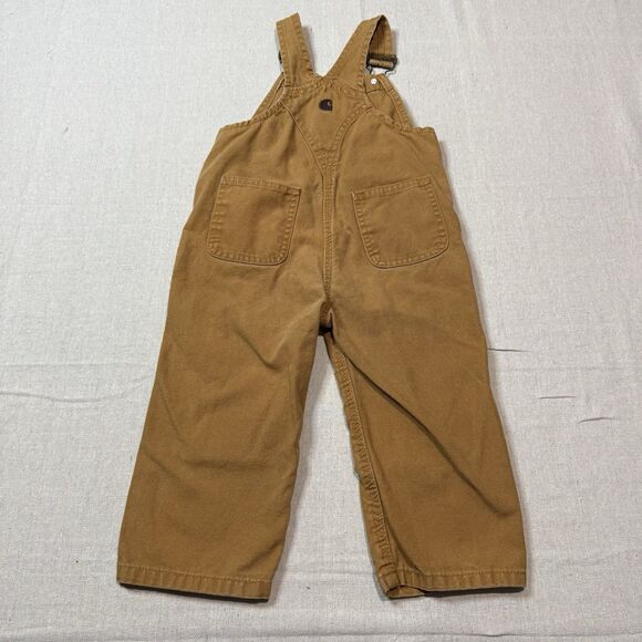 Carhartt Bibs Double Knee Overalls Toddler Kids Brown Canvas Hunting Duck sz 2T - Picture 2 of 5